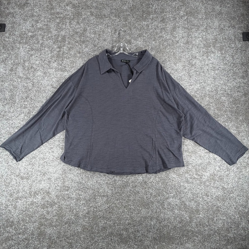 Very J Polo Top Womens 1X Blue Cotton Stretch Split Neck Performance Resort Wear